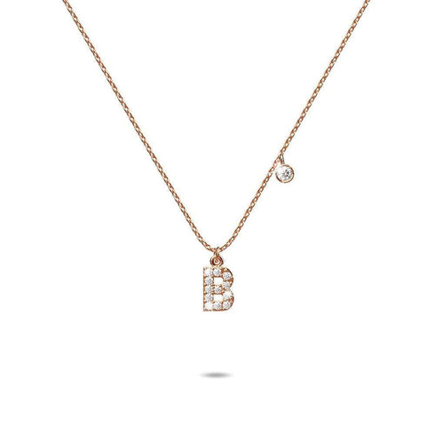 Solid 925 Sterling Silver Initial Crystal Personalised Alphabet Letter Necklace Rose Gold Filled